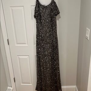 Adrianna Papell Black Sequin Maxi Dress